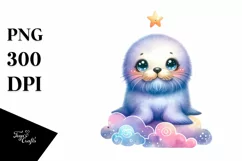 Cute Colorful Baby Bearded Seal in Stars Clouds Product Image 3