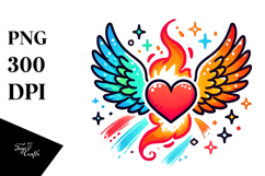 Colorful Heart with Wings, Artistic PNG Product Image 1