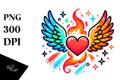 Colorful Heart with Wings, Artistic PNG Product Image 1