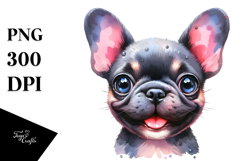 Watercolor Cute French Bulldog with Big Eyes, Transparent Product Image 1