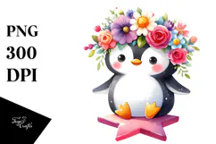 Cute Penguin with Flower Crown PNG Product Image 1