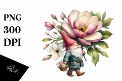 Watercolor Gnome with Magnolia Bouquet | Sublimation | Product Image 1