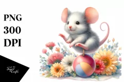 Watercolor Cute Baby Mouse Playing Gymnastics | Sublimation Product Image 3