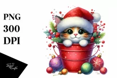 Colorful Cute Cat with Santa Hat PNG Product Image 1