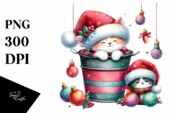 Colorful Cute Cat with Santa Hat PNG Product Image 1