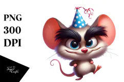 Ridiculously Cute Mouse with Party Hat PNG Product Image 1