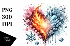 Washed Watercolor Fire and Ice Heart PNG Product Image 1