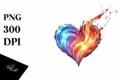 Washed Watercolor Fire and Ice Heart PNG Product Image 1