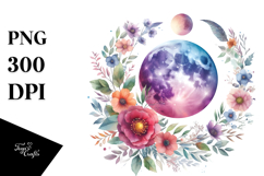 Vibrant Watercolor Boho Moon | Sublimation | Clipart Product Image 1