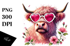 Detailed Highland Cow with Sunglasses PNG Product Image 1