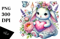 Colorful Adorned Bunny Holding a Heart PNG Product Image 1