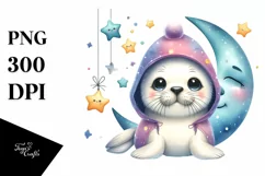 Cute Colorful Baby Hooded Seal in Moon Stars Product Image 1