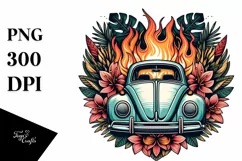 Vintage Tropical Flower Beetle Car Illustration with Beach Product Image 1