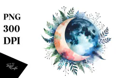 Vibrant Moon with Foliage Stars | Clipart Product Image 1