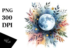 Vibrant Moon with Foliage Stars | Clipart Product Image 1