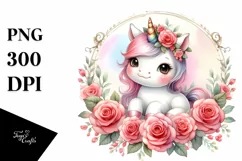 Cute Baby Unicorn Rose Frame Clipart Product Image 1