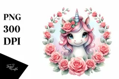 Cute Baby Unicorn Rose Frame Clipart Product Image 1