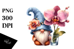 Adorned Gnome with Orchid, Detailed PNG Product Image 1