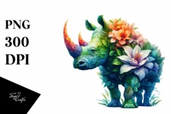 Vibrant Rhino with Flowers PNG Product Image 1