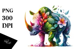 Vibrant Rhino with Flowers PNG Product Image 3