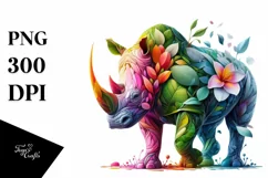 Vibrant Rhino with Flowers PNG Product Image 3