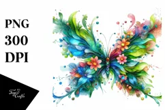 Vibrant Butterfly with Flowers PNG Product Image 1