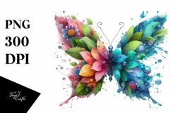 Vibrant Butterfly with Flowers PNG Product Image 1