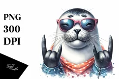 Whimsical Seal with Rocker Sign | Watercolor Clipart Product Image 1