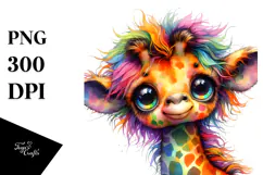 Colorful Layered Watercolor Cute Baby Giraffe | Sublimation Product Image 1