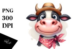 Cow Clipart of Thoughtful Cow with Hat Product Image 1
