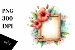 Hibiscus Shiny Metallic Wood Frame Watercolor | Clipart Product Image 3