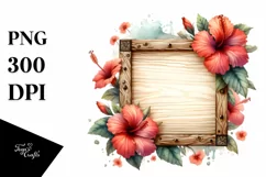 Hibiscus Shiny Metallic Wood Frame Watercolor | Clipart Product Image 3