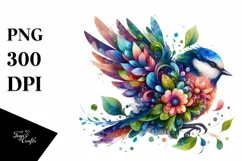 Vibrant Bird with Flowers PNG Product Image 1