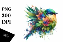 Vibrant Bird with Flowers PNG Product Image 3