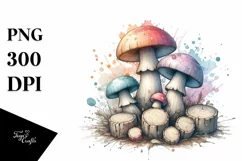 Detailed Wooden Stained Mushroom Watercolor Splash PNG Product Image 3