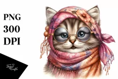 Boho Kitten with Silk Scarf | Watercolor Clipart Product Image 3