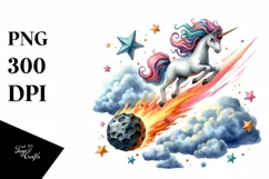 Colorful Unicorn Diving from Meteor | Clipart Product Image 1
