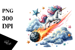 Colorful Unicorn Diving from Meteor | Clipart Product Image 1