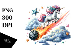 Colorful Unicorn Diving from Meteor | Clipart Product Image 1