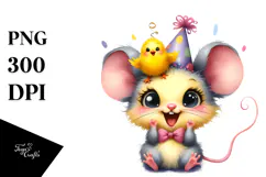 Funny Baby Mouse Chick with Party Hat | Clipart Product Image 1