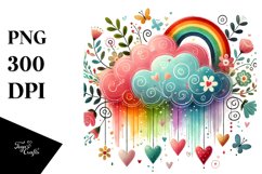 Simple Adorned Washed Watercolor Cloud Hearts PNG Product Image 1