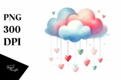 Simple Adorned Washed Watercolor Cloud Hearts PNG Product Image 1