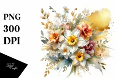 Abstract Vibrant Bouquet with Gold Foil Narcissus Product Image 1