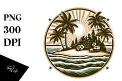 Vintage Tropical Beach Island, Retro Clipart Product Image 1