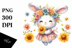 Cute Baby Rabbit Whimsical Sun Flowers Clipart Product Image 1
