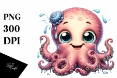 Funny Octopus Portrait with Tongue Out | Sublimation Clipart Product Image 1