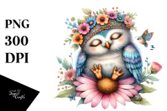 Whimsical Adorned Baby Owl PNG Product Image 1