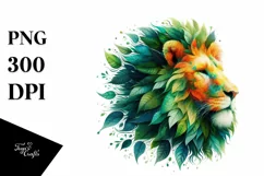 Vibrant Lion with Plant Leaves PNG Product Image 3