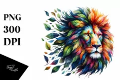 Vibrant Lion with Plant Leaves PNG Product Image 3