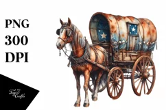 Vintage Rusty Horse Wagon with Stars | Sublimation Clipart Product Image 1